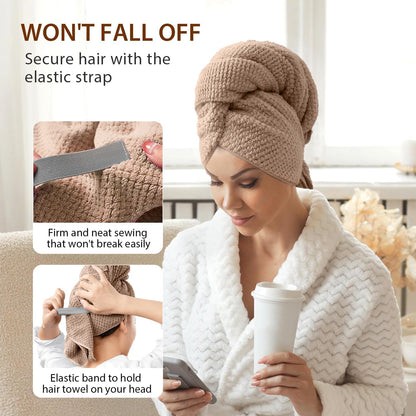 YFONG Large Hair Towel Wrap for Women, Super Absorbent Microfiber Hair Towel for Curly Hair, Fast Drying Hair Turbans with Elastic,Hair Drying Towel Wrap for Hair Care 26.3" X 40" (Blue)