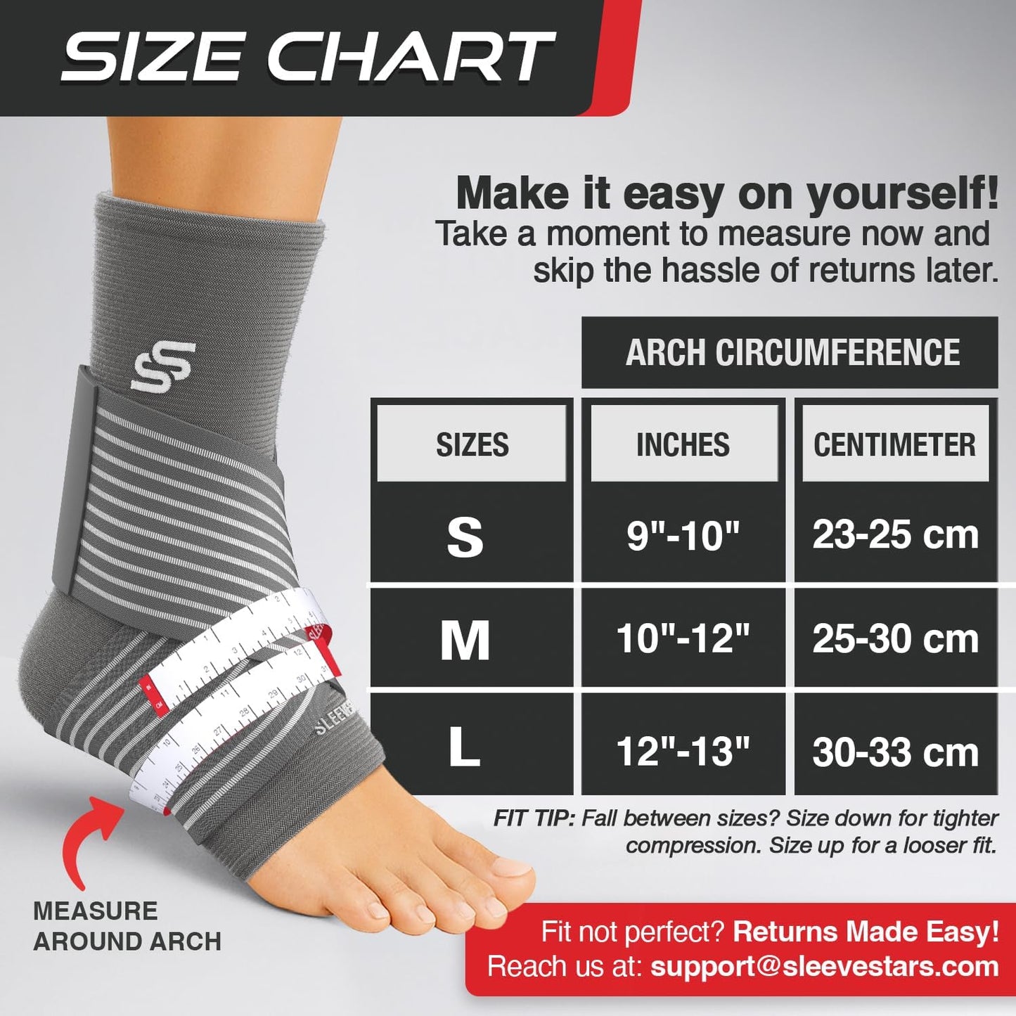 Sleeve Stars Ankle Brace for Women & Men, Ankle Wrap for Sprain, Compression Sleeve for Plantar Fasciitis Relief, Easy Customizable Support: w/ Removable Strap (Single/M:10"-12"/Black)
