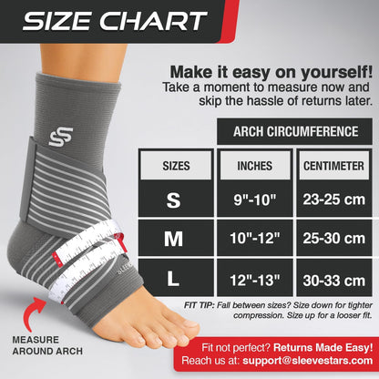 Sleeve Stars Ankle Brace for Women & Men, Ankle Wrap for Sprain, Compression Sleeve for Plantar Fasciitis Relief, Easy Customizable Support: w/ Removable Strap (Single/M:10"-12"/Black)