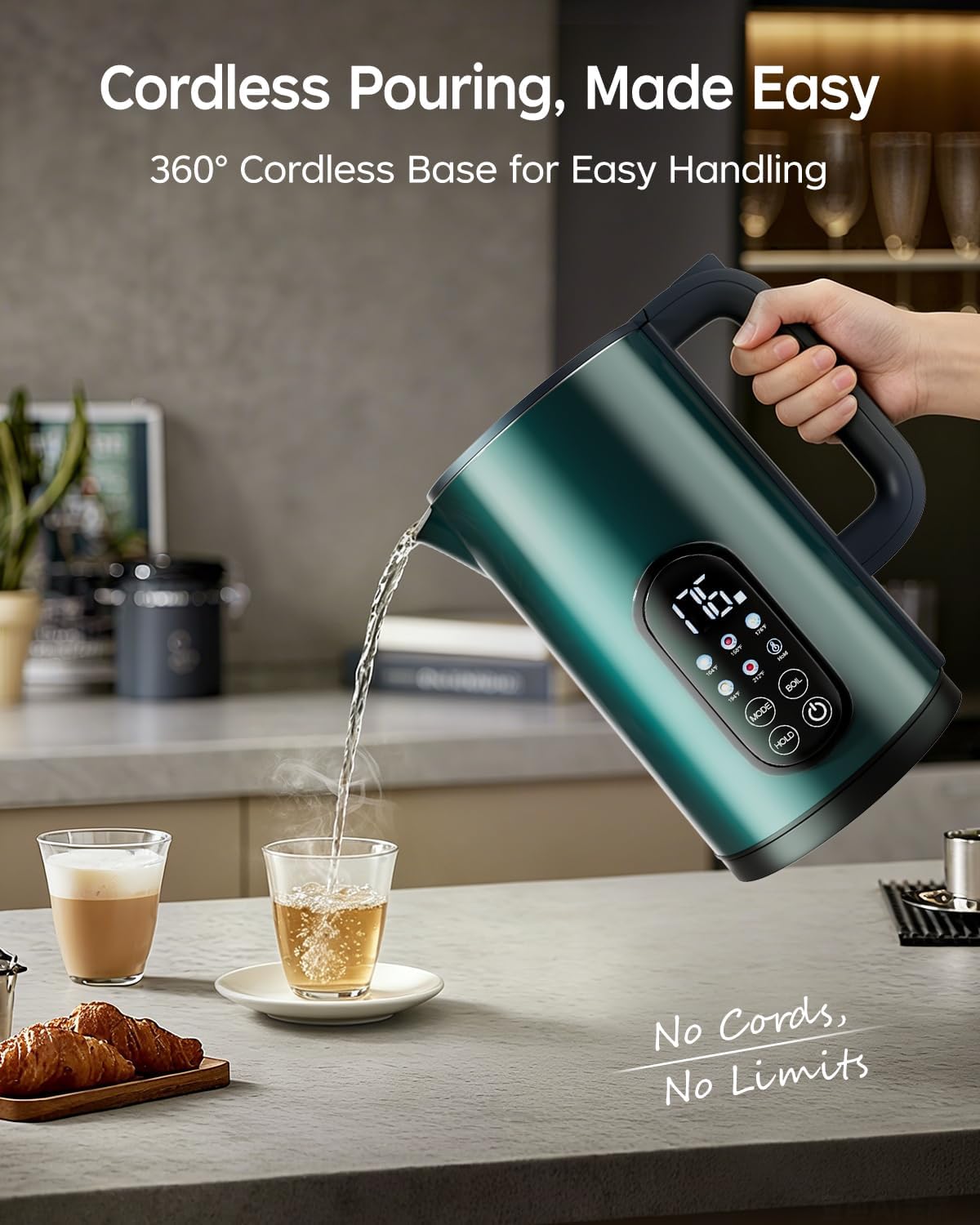 Electric Kettle with Temperature Control, 1.7L Hot Water Kettle for Tea, Coffee & Daily Use, 5 Presets, 2H Keep Warm, Stainless Steel Interior, Auto Shut-Off, Cordless Electric Tea Kettle, Blue