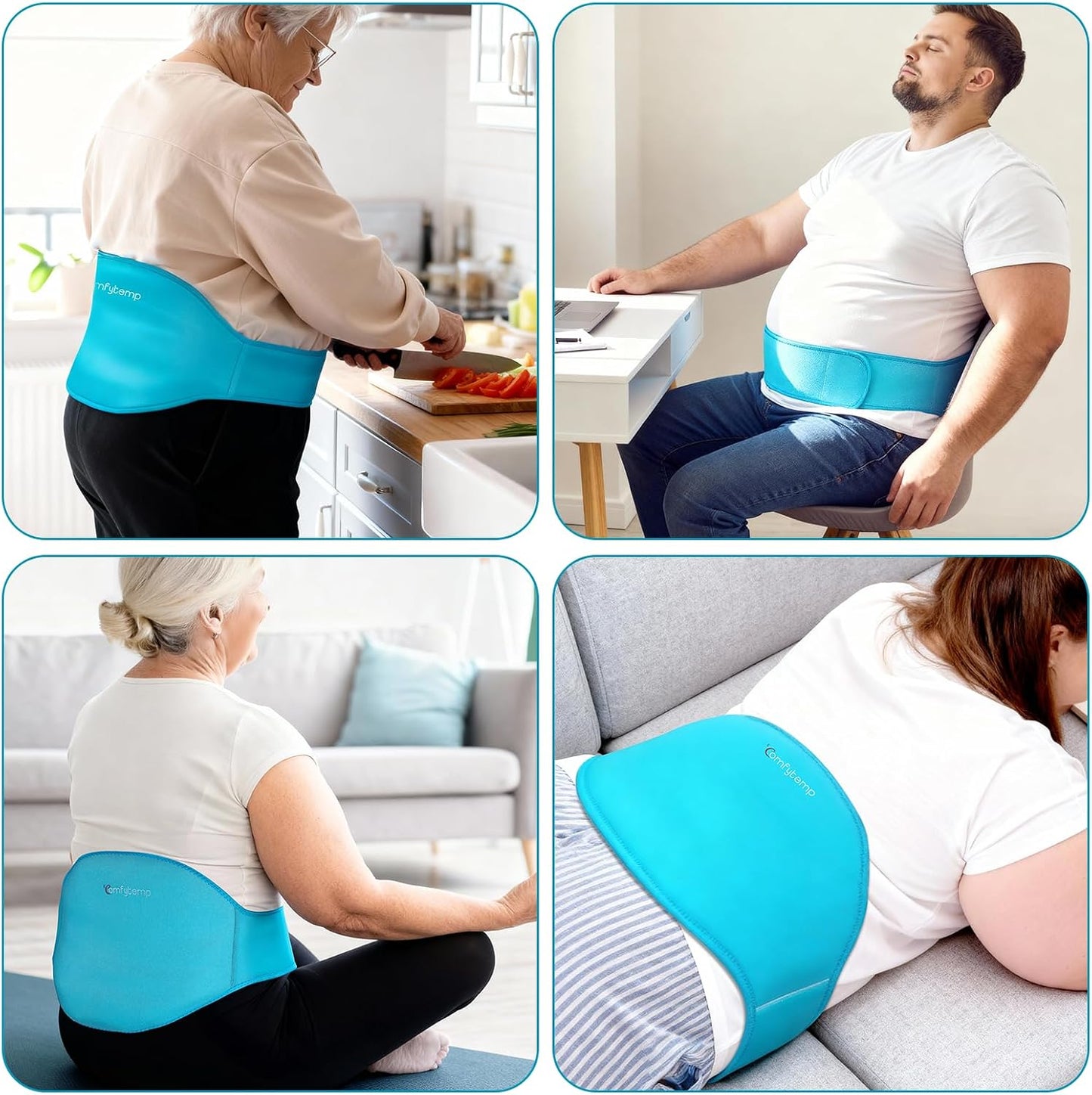 Comfytemp Ice Pack for Back Pain Relief, 2 Pcs, Sciatica Ease Brace, Reusable Gel Lower Back Ice Wrap for Injuries, Hot Cold Compress for Lower Lumbar, Waist, Men Women After Surgery (Blue)