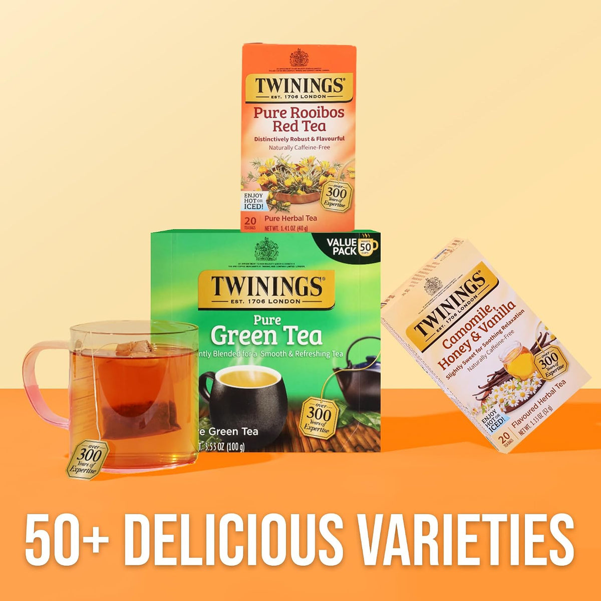 Twinings Pure Rooibos Red Herbal Tea Individually Wrapped Bags, 20 Count (Pack of 6), Sweet with Uplifting Aroma, Naturally Caffeine-Free, Enjoy Hot or Iced, 120 Teabags