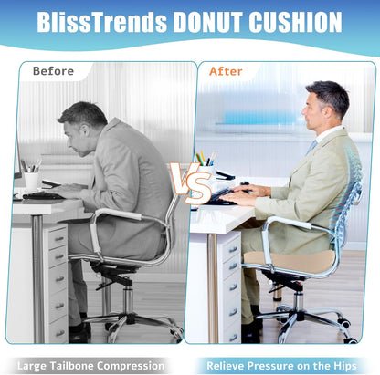 BlissTrends Donut Pillow Seat Cushion,Donut Chair Cushions for Postpartum Pregnancy & Hemorrhoids,Tailbone Pain Relief Cushion,Memory Foam Lifting Cushions for Office&Home Chairs (Black)