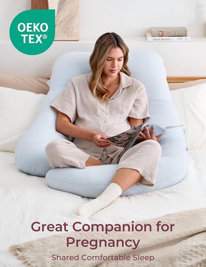 Momcozy Pregnancy Pillows with Cooling Cover, U-Shaped Full Body Maternity Pillow for Side Sleepers 57 Inch - Support for Back, Hip, Belly, Legs for Pregnant Women