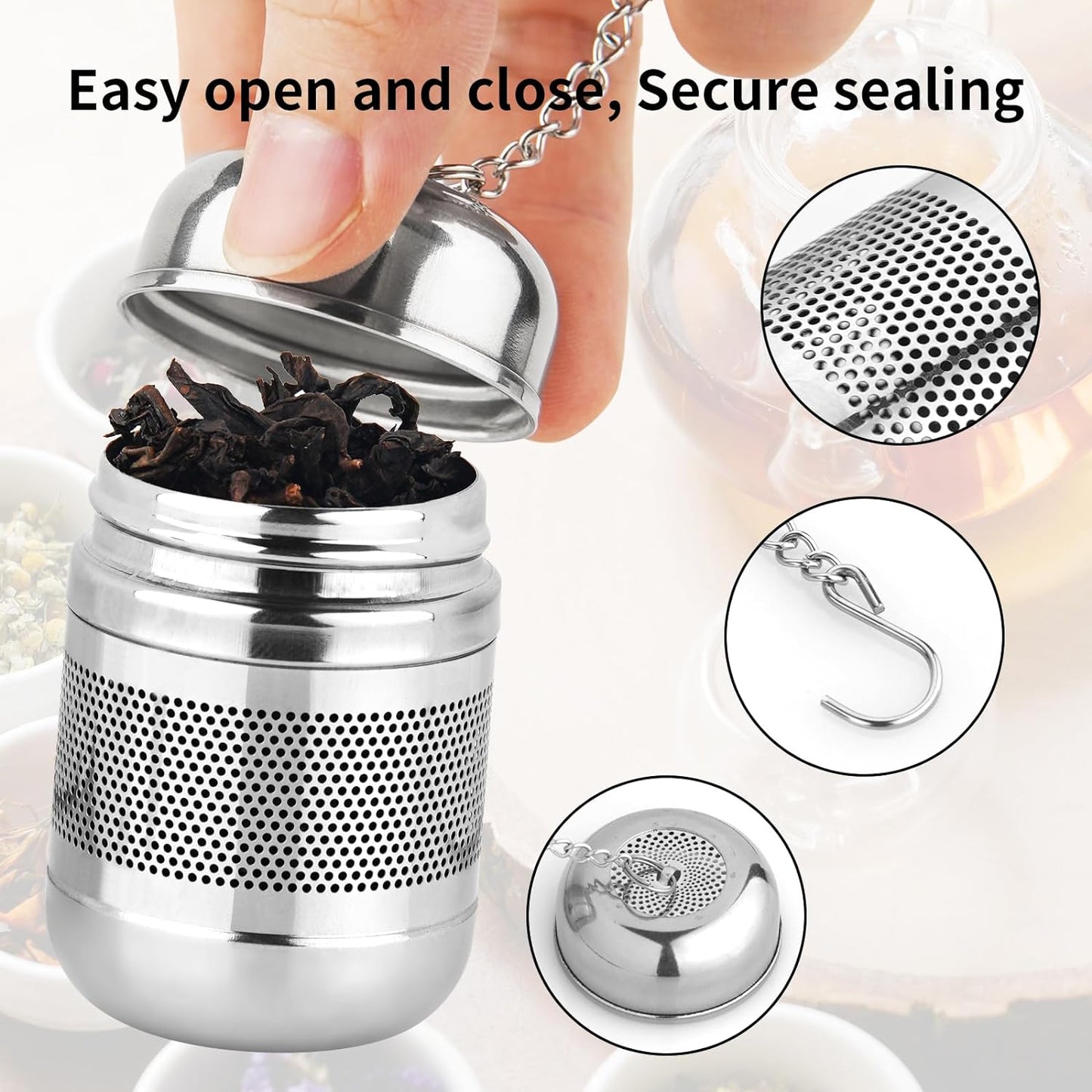 Fri4Free 2PCS Tea Infuser Strainer - Stainless Steel Strainers for Loose Leaf Tea, Steeper, Fine Mesh Ball holder with Chain Hook and Lid, Reusable Filter Bags Diffusers