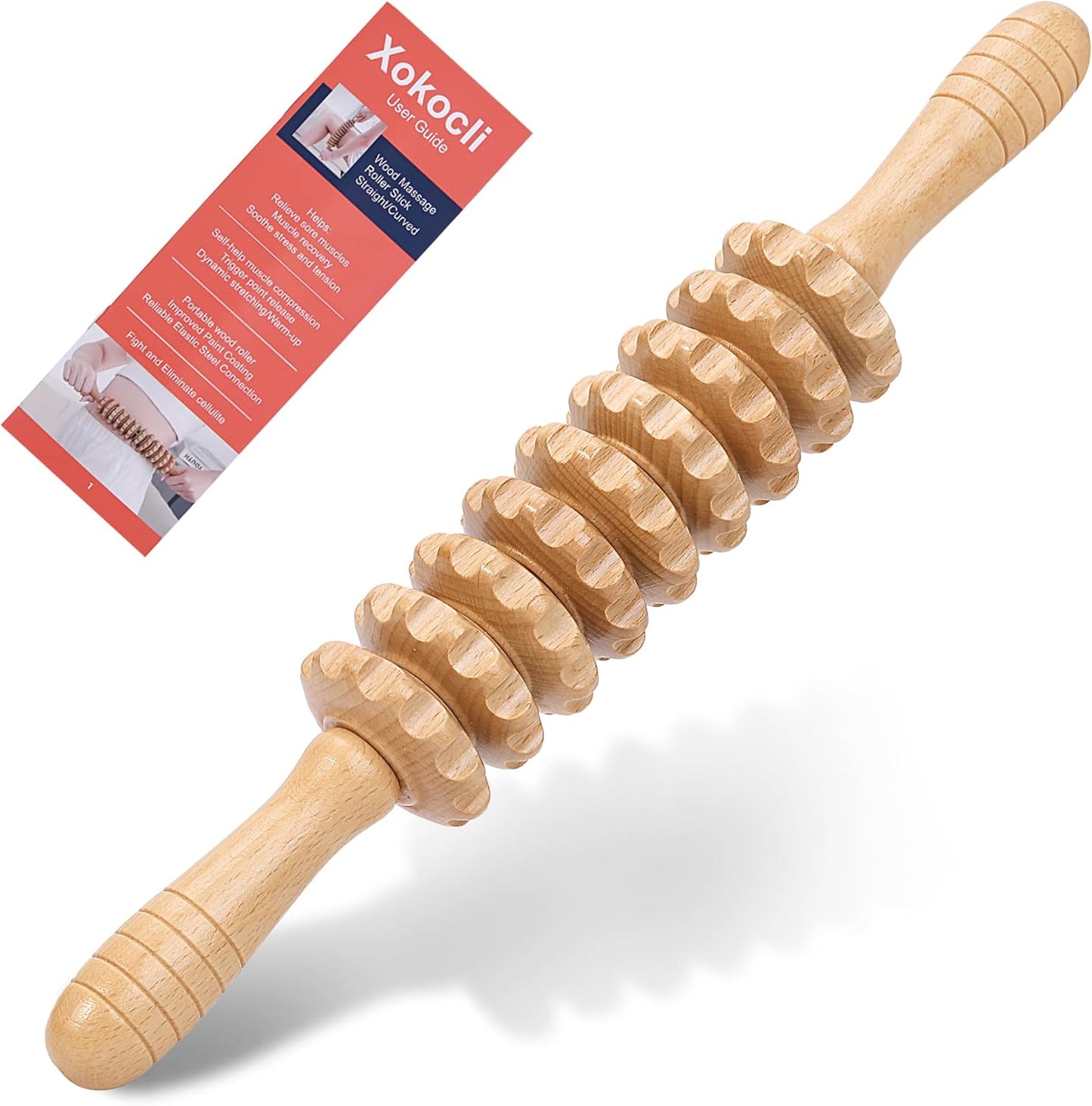 Xokocli Cellulite Massage Tool Wood Therapy Massage Tools Fascia Blaster Cellulite Roller Lymphatic Drainage Massager Deep Tissue Massage Stick for Legs Thighs Muscle Relief Recovery(White 12-Wheel)