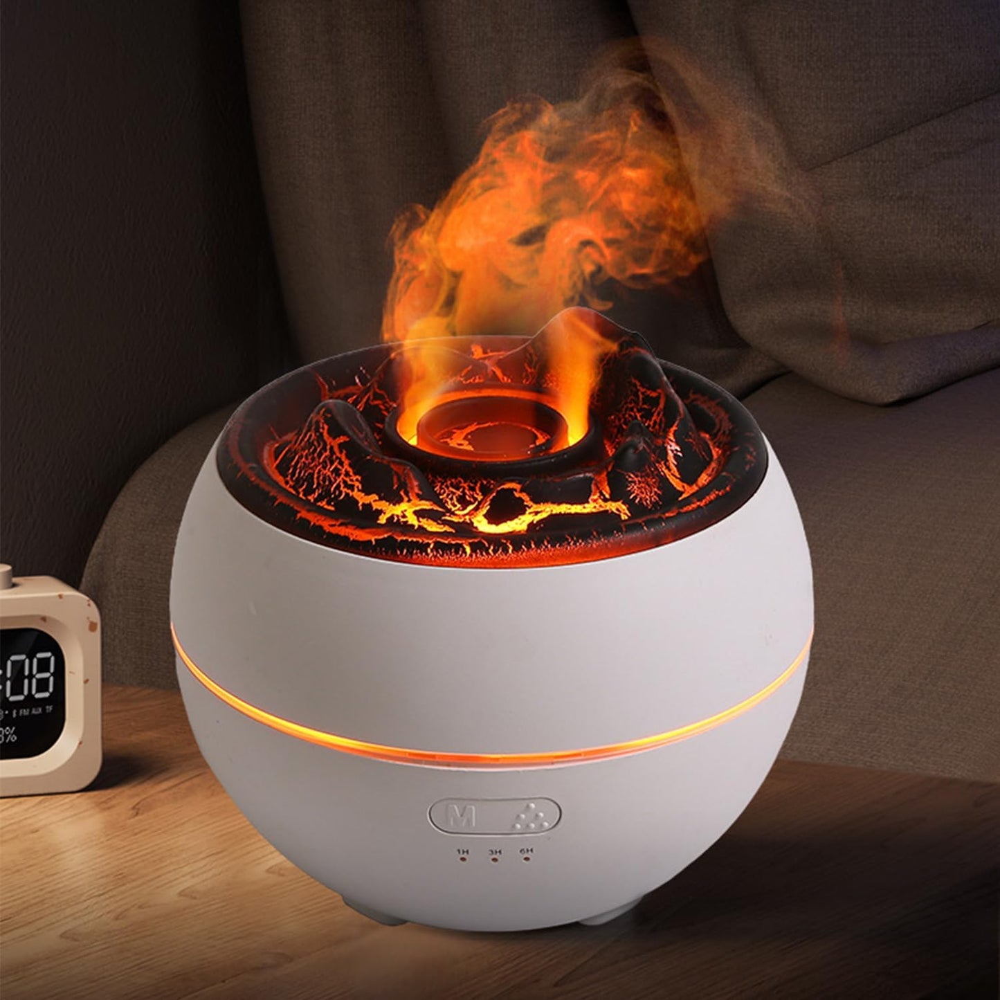 YALEDI Essential Oil Diffuser, Volcano Fire Flame Aromatherapy Diffuser, 360ml Ultrasonic Cool Mist Humidifier, Scent Aroma Diffuser with 7 Colors Light, Timer & Auto Shut-Off for Home, Room (Black)
