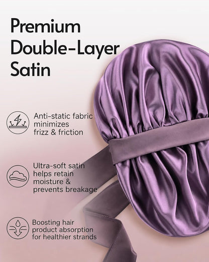 Yanideer 3 pcs Adjustable Satin Bonnets for Sleeping Double Layer Satin Lined Hair Bonnet with Tie Band for Women Curly Hair