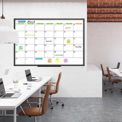 JILoffice Magnetic Dry Erase Calendar Whiteboard, 4 Month White Board Planner 36 X 24 Inch, Black Aluminum Frame Wall Mounted Board for Office Home and School
