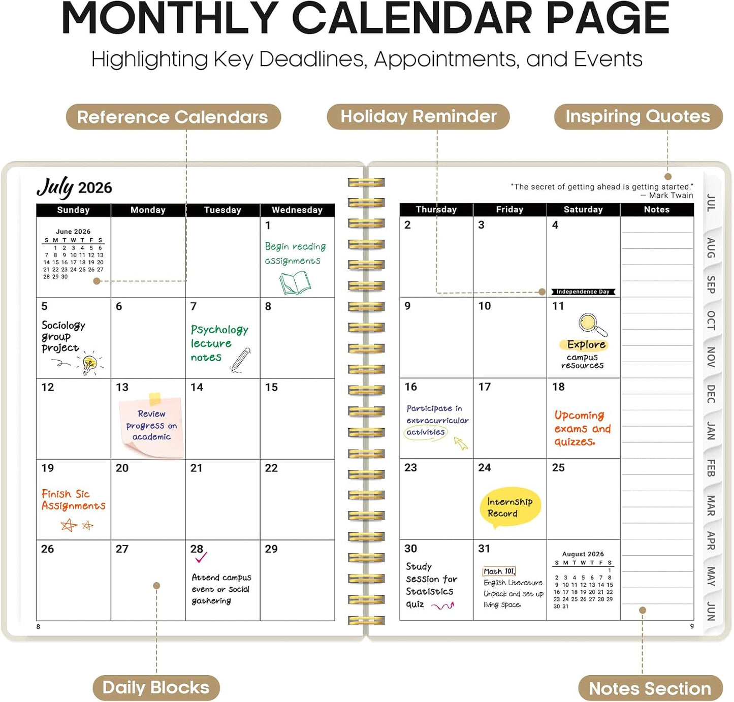 Planner 2026-2027, 8.5" x 11" Weekly and Monthly Academic Year Planner Calendar, July 2026 - June 2027, Hardcover Large School Planning Agenda With Tabs, Perfect for School & Office Supplies, A4, Green