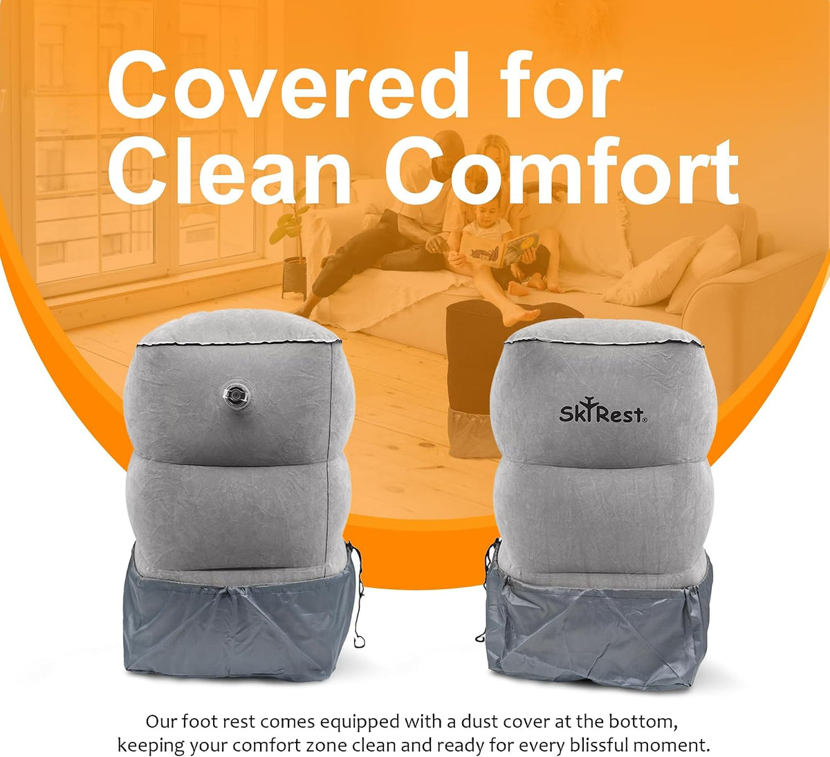 Inflatable Foot Rest Pillow for Airplane Travel - Adjustable Leg Rest for Long Flights, Baby/Toddler Airplane Seat Extender - Grey