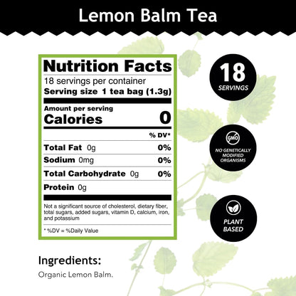 Buddha Teas Organic Lemon Balm - OU Kosher, USDA Organic, CCOF, 18 Bleach-Free Tea Bags