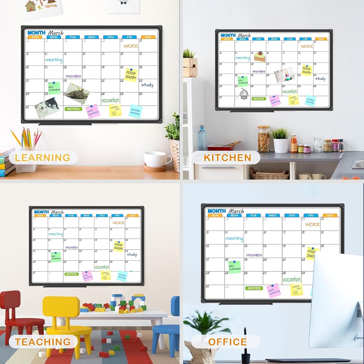 JILoffice Magnetic Dry Erase Calendar Whiteboard, 4 Month White Board Planner 36 X 24 Inch, Black Aluminum Frame Wall Mounted Board for Office Home and School