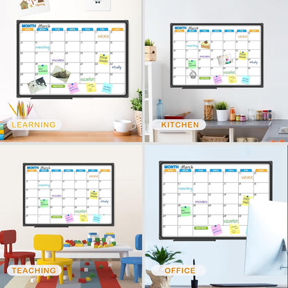 JILoffice Magnetic Dry Erase Calendar Whiteboard, 4 Month White Board Planner 36 X 24 Inch, Black Aluminum Frame Wall Mounted Board for Office Home and School