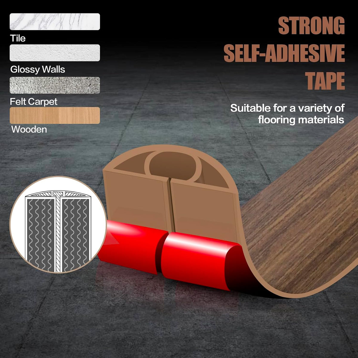 Floor Cord Cover Self Adhesive Cord Hider,10FT Cable Management, Extension Strip Protector for Wires, Prevent Cable Trips for Offices, Gyms, Exhibitions Cavity 0.39"(W) x 0.27"(H) BrownWood