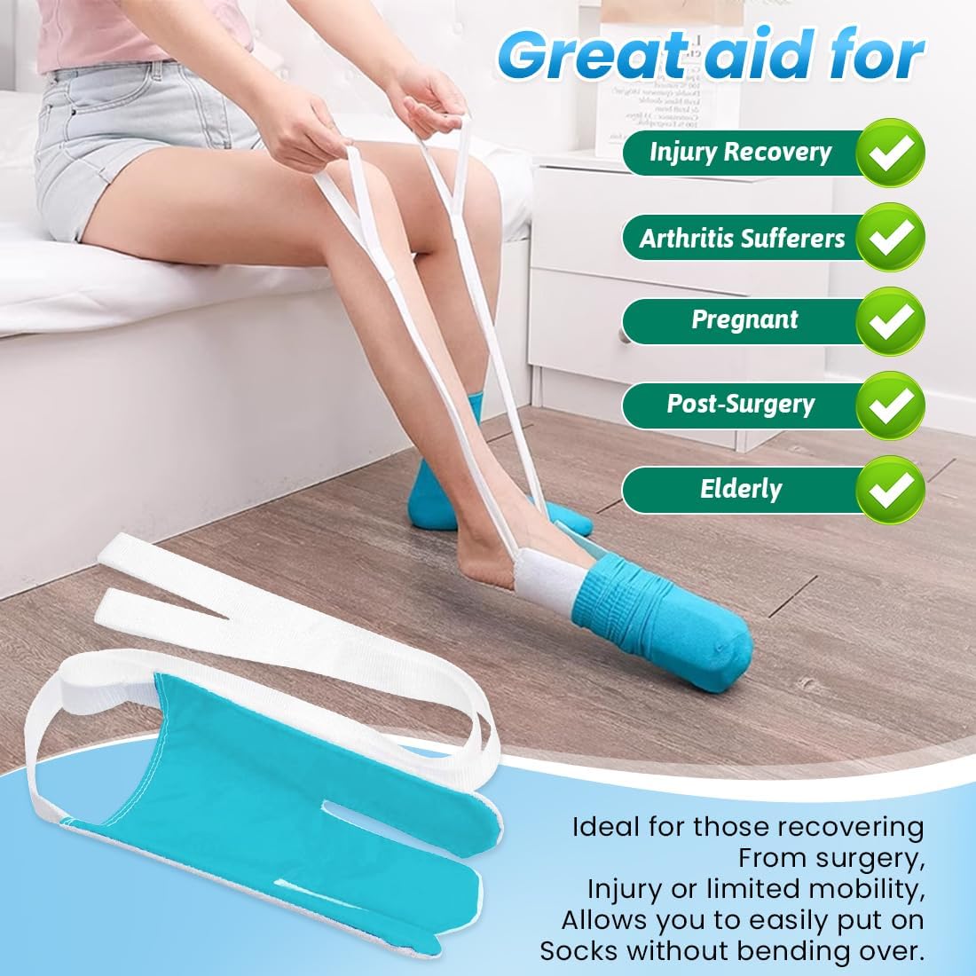 Sock Aid - Sock Aids for Putting On Socks - Sock Aid Device for Putting Socks Easy On and Off for Seniors, Disabled, Pregnant - Sock Helper Aide Tool - Sock Assistant Device (Blue)