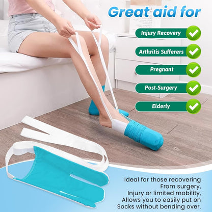 Sock Aid - Sock Aids for Putting On Socks - Sock Aid Device for Putting Socks Easy On and Off for Seniors, Disabled, Pregnant - Sock Helper Aide Tool - Sock Assistant Device (Blue)