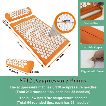 XiaoMaGe Acupressure Mat and Pillow Set with Bag - Extra Long Acupuncture Mat for Neck & Back Pain Relief- Naturally Relaxation Gift for Women - Stress Relief Massage Mat (Black)