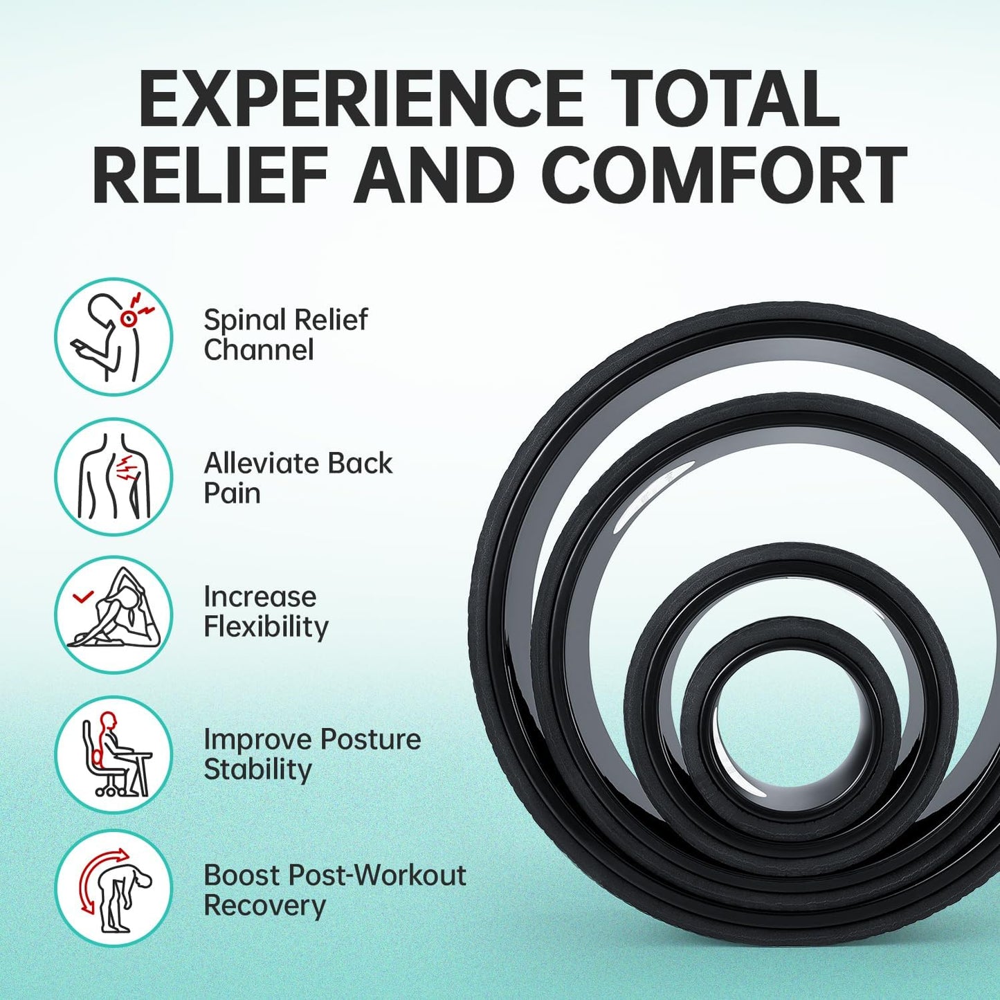 Back Wheel Foam Roller – Targeted Back & Neck Relief, Lumbar Spine Stretcher, Spinal Decompression Back Stretcher, Massage Roller with Density Foam for Physical Therapy, Supports 500lbs