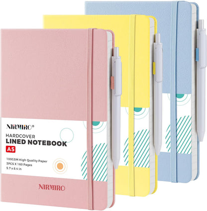 NIRMIRO (3 Pack) Pocket Notebook Small Journal with Pen, 3.7" x 5.7", A6 Mini Notebook for Women Men Work Writing, Hardcover Small Pocket Notepad with 100Gsm Premium Thick Lined Paper, Black Leather