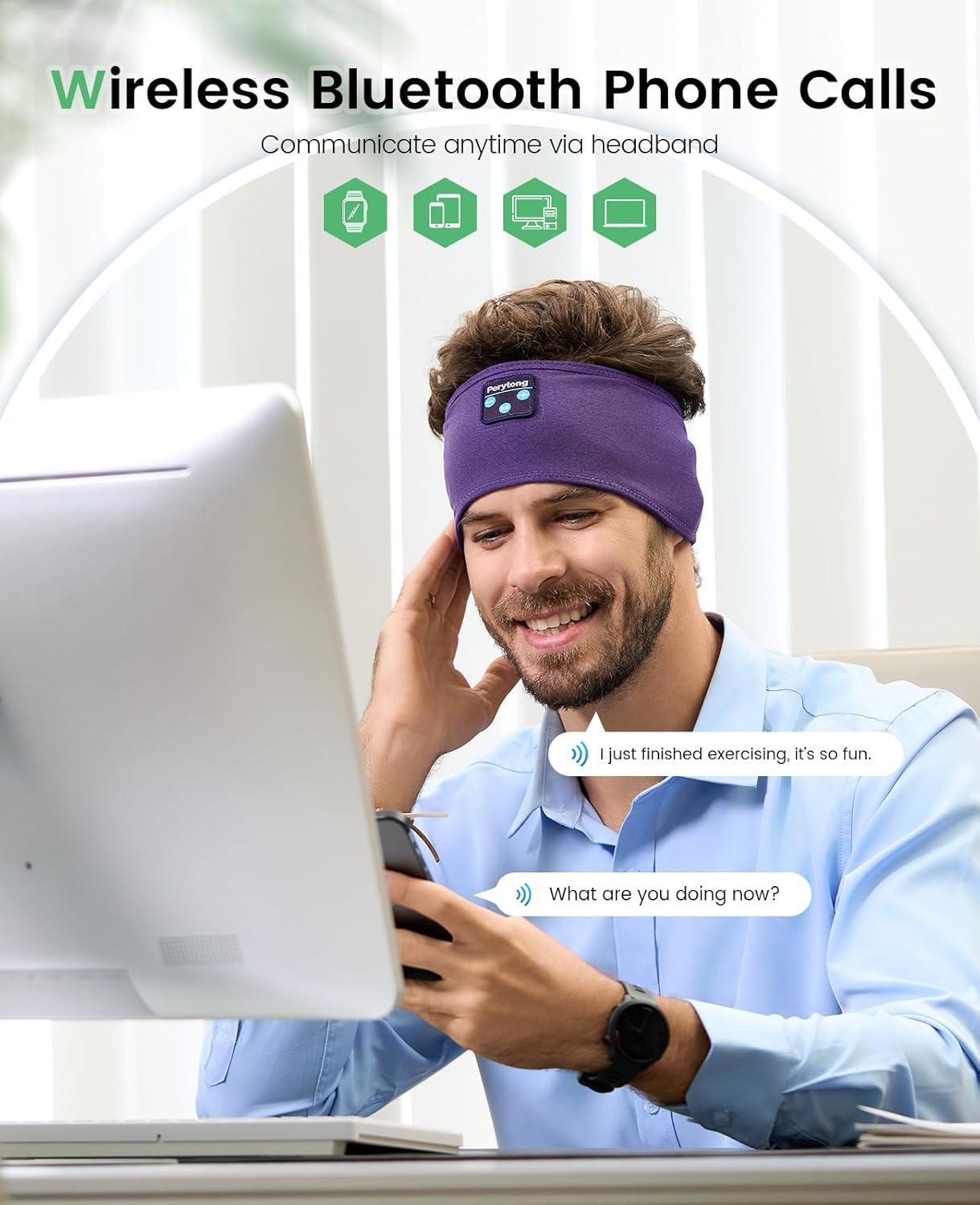 Perytong Sleeping Headphones Bluetooth Headband, Soft Long Time Play Sleeping Headsets with Built in Speakers Perfect for Workout,Running,Yoga,Travel, Darkgray