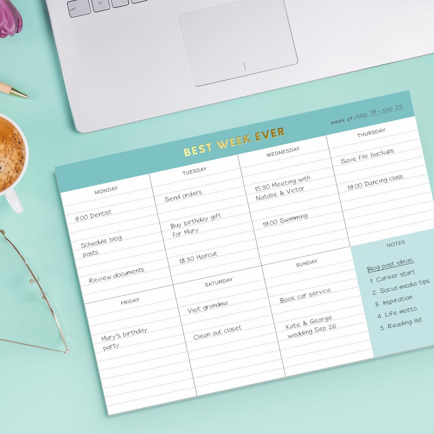 Sweetzer & Orange Weekly To Do List Pad. Gold Foil 7 days Planner with Daily Roadmap Agenda Squares. 7x10” Day Workbook 2026 - Student Blueprint, Work Manual, and Checklist Note Pad