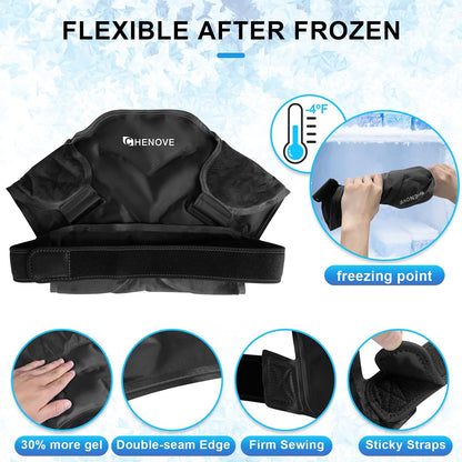Chenove Ice Pack for Shoulders Upper Back with Strap, Neck and Shoulder Ice Pack Wrap Rotator Cuff Gel Reusable with Cold Compression Therapy, Soreness (Black)