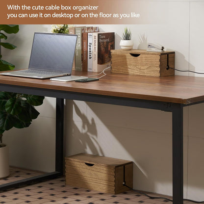 KIRIGEN Wooden Cable Management Box Set of 2, Cord Organizer, Natural