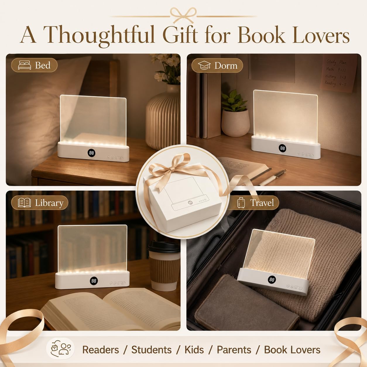 Smart 2 in 1 LED Book Light & Night Light, with 3 Colors, Stepless Dimming