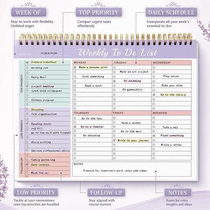 Weekly To Do List Notepad with 52 Undated Sheets（8.5"×11"）- Weekly Desk Planner Pad with Spiral Binding for Women & Man, Office, School and Home Personal Organizer