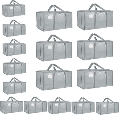Moving Bags Extra Large - Heavy Duty Storage Totes with Wrap-Around Handles & Reinforced Zippers - Foldable Moving Box Alternative, Water-Resistant for Dorm, Closet & Under Bed Storage (Clear)
