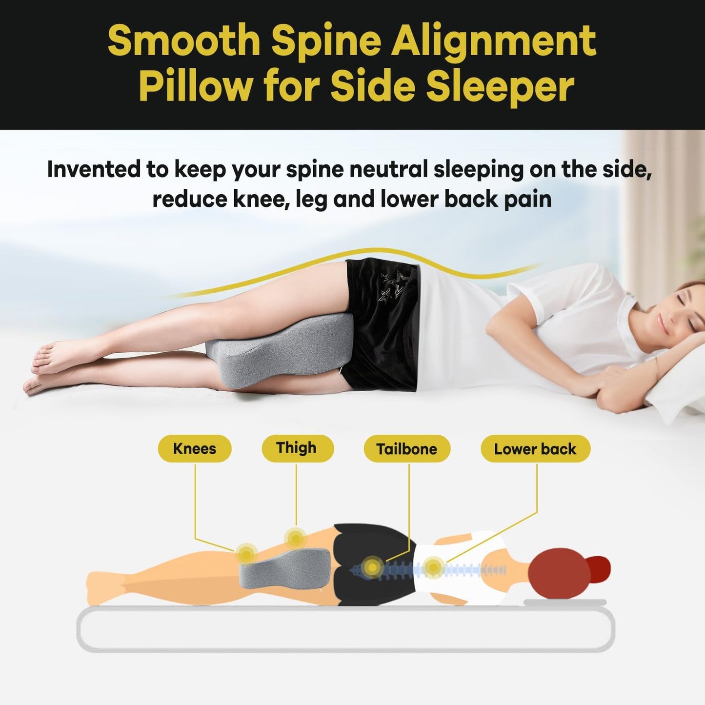Long Knee Pillow for Side Sleepers Separates Full Thighs for Alignment | Memory Foam Leg Pillow for Knees,Hips, Back Pain Relief When Side Sleeping Spine Alignment Support for Knee Surgery Recovery