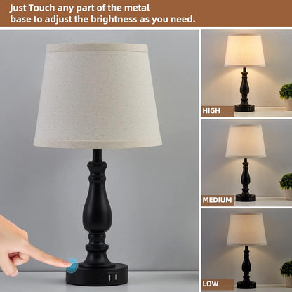 EJIAXIN Lamps for Bedrooms Set of 2, Brushed Nickel Bedside Lamps with USB C+A Ports,Dimmable Nightstand Lamps with Fabric Lampshade, Touch Table Lamp for Living Room Bedroom Office, Bulbs Included