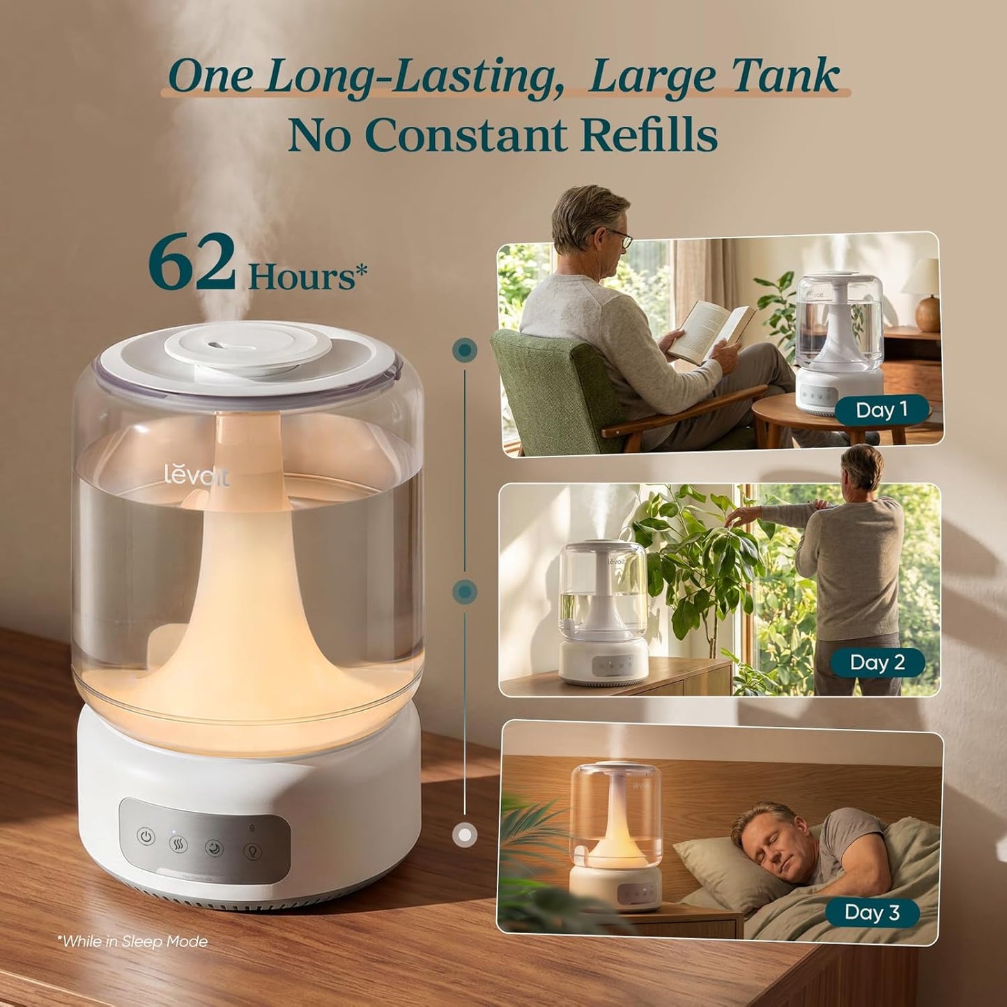 LEVOIT Humidifiers for Bedroom Large Room Home, (6L) Cool Mist Top Fill Essential Oil Diffuser for Baby & Plants, Smart App & Voice Control, Rapid Humidification & Auto Mode - Quiet Sleep Mode, Gray