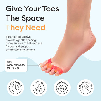 ZenToes Silicone Toe Spacers and Separators for Correct Toe Alignment, Bunion Relief, Hammertoe Straightener, Gel Orthopedic Corrector – 1 Pair (Black)