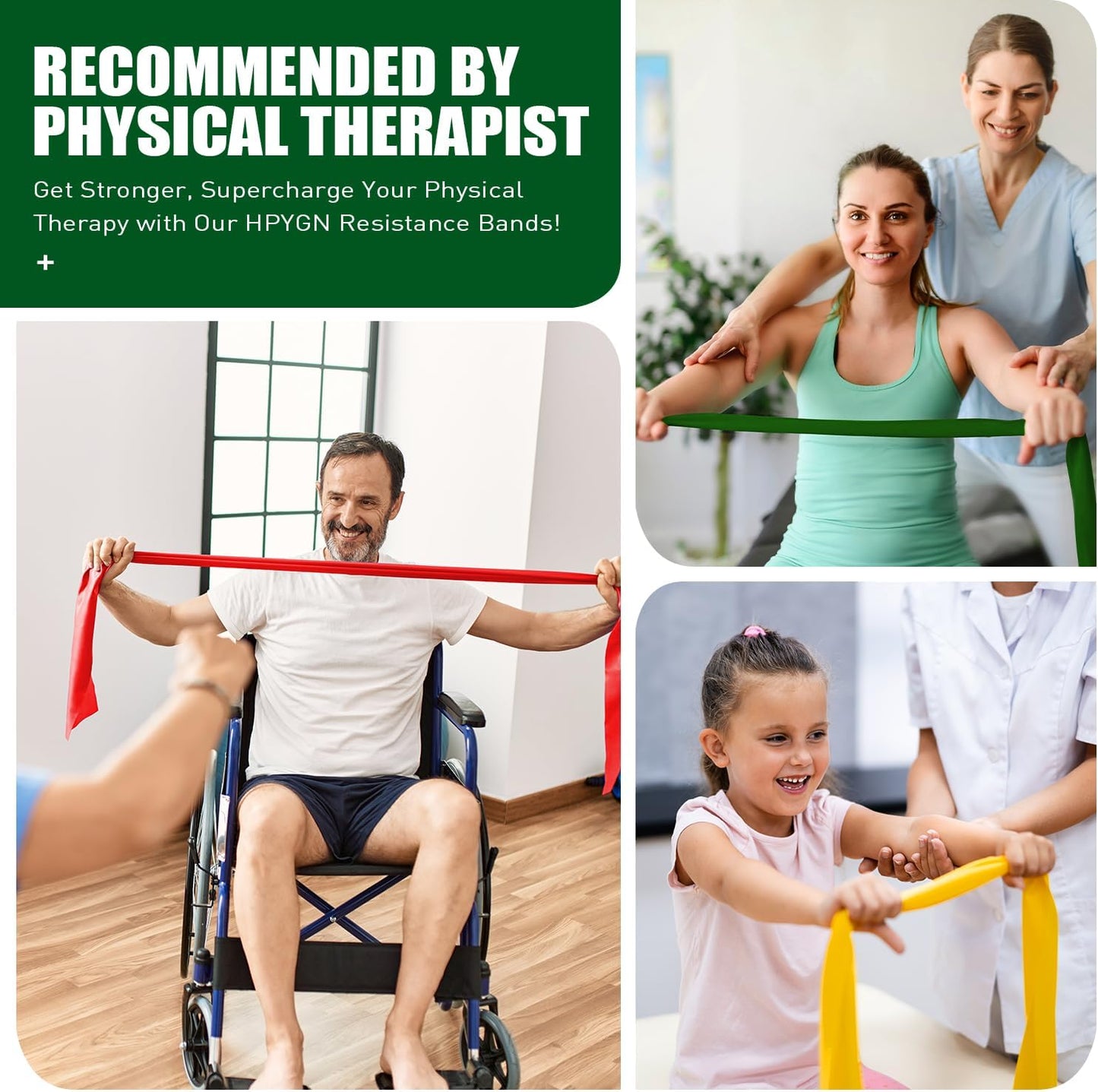 HPYGN 3 Levels Non-Latex Exercise Bands for Physical Therapy & Yoga, Professional Resistance Bands Set for Working Out, Strength Training, Pilates & Rehab, TPE Elastic Stretch Bands for Seniors, Women