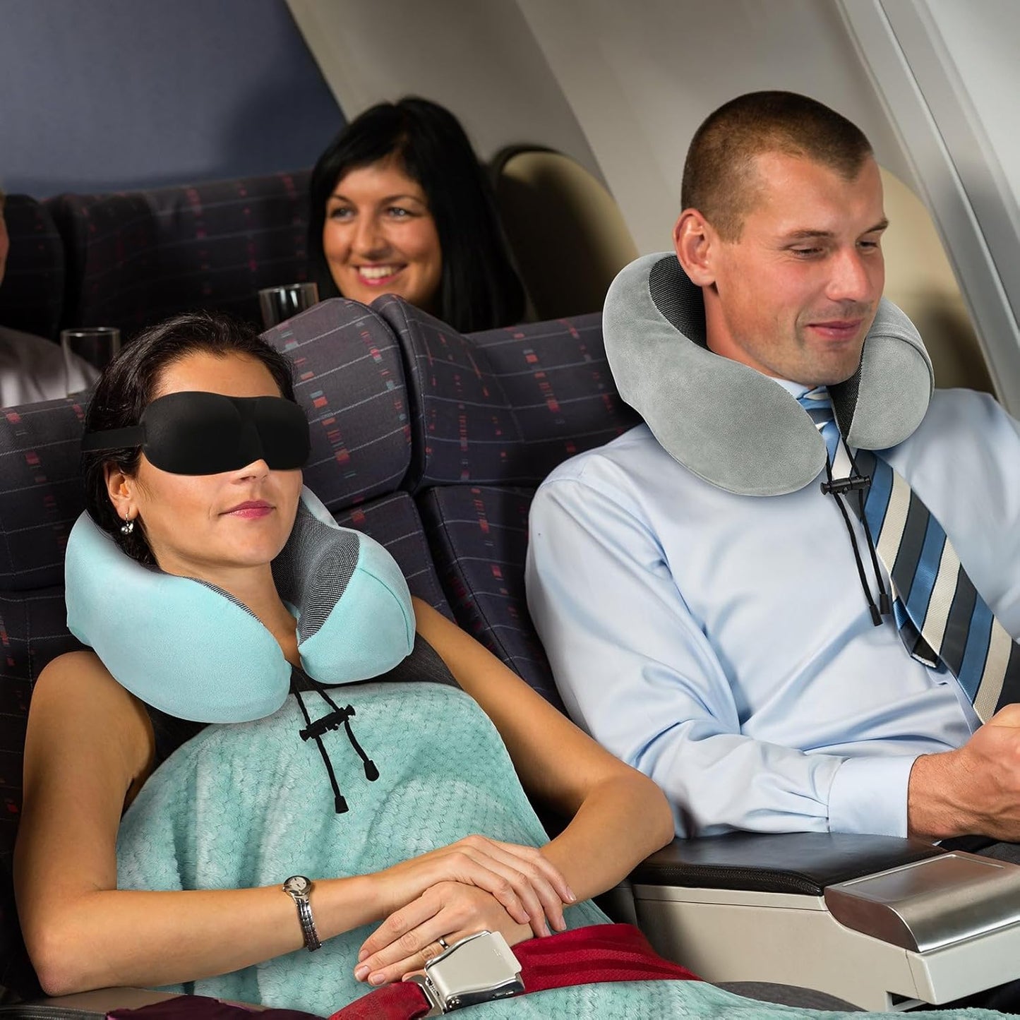 urnexttour Travel Pillow and Blanket Set Neck Pillows Travel Essentials with Sleep Mask for Airplane Car Memory Foam Pink