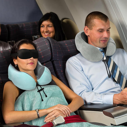 urnexttour Travel Pillow and Blanket Set Neck Pillows Travel Essentials with Sleep Mask for Airplane Car Memory Foam Pink