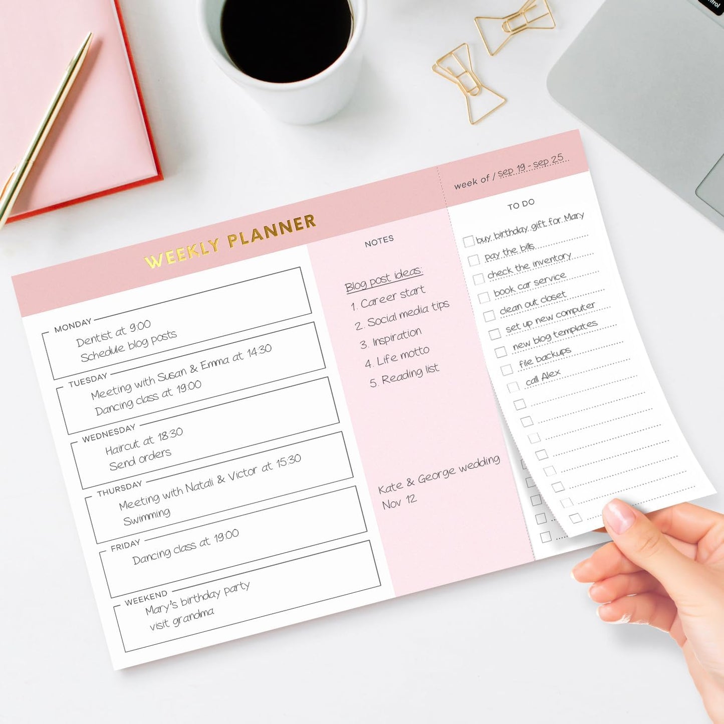 Sweetzer & Orange Weekly To Do List Pad. Gold Foil Weekly Organizer Notepad with Daily Agenda Squares. 7x10” Day Scheduler 2026 - Student Agenda, Work Log, and Checklist Note Pad.