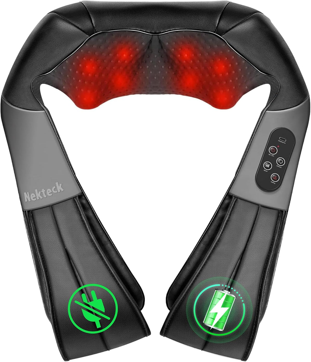 Nekteck Cordless Neck and Back Massager with Soothing Heat, Rechargeable