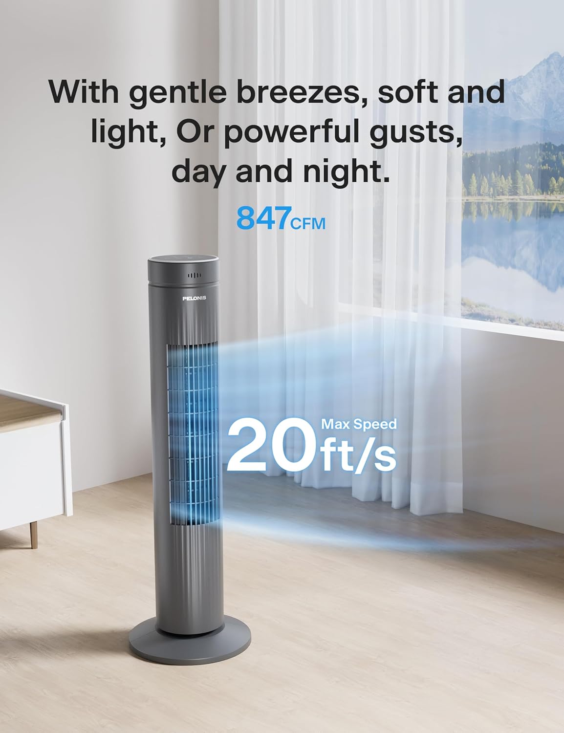 PELONIS 30 Inch Tower Fan for Bedroom, Quiet Oscillating Standing Fan with 3 Speeds, Portable Cooling Fan for Home Office Dorm Room, Auto-off Timer, Black, PFT28A2BBB