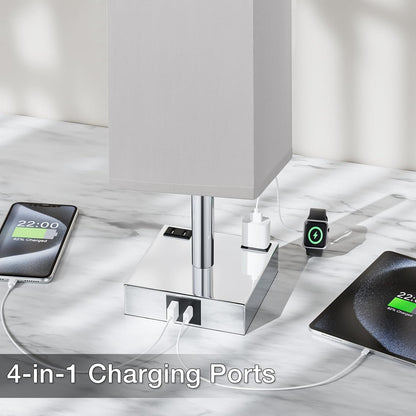 Touch Bedside Table Lamp for Bedroom - Dimmable, USB C+A, 2 AC Outlets