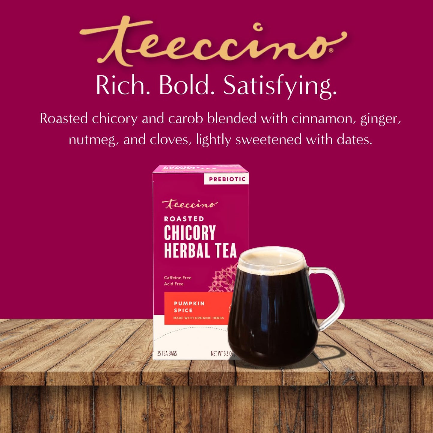 Teeccino Holiday Herbal Tea Sampler Assortment - Candy Cane, Gingerbread, Snickerdoodle - Caffeine-Free Holiday Dessert Teas with Prebiotic Chicory, 12 Tea Bags