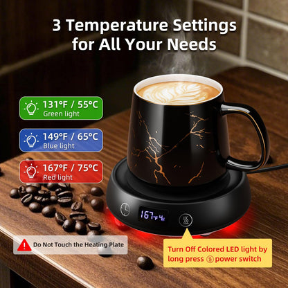 Coffee Mug Warmer Set, Smart Heated Electric Cup Warmer for Desk Office with 8H Auto Off, 1-9H Delay Startup & Shutoff Timer, 3 Temperature Control Coffee Tea Beverage Warmer, Ideal Gifts for Man