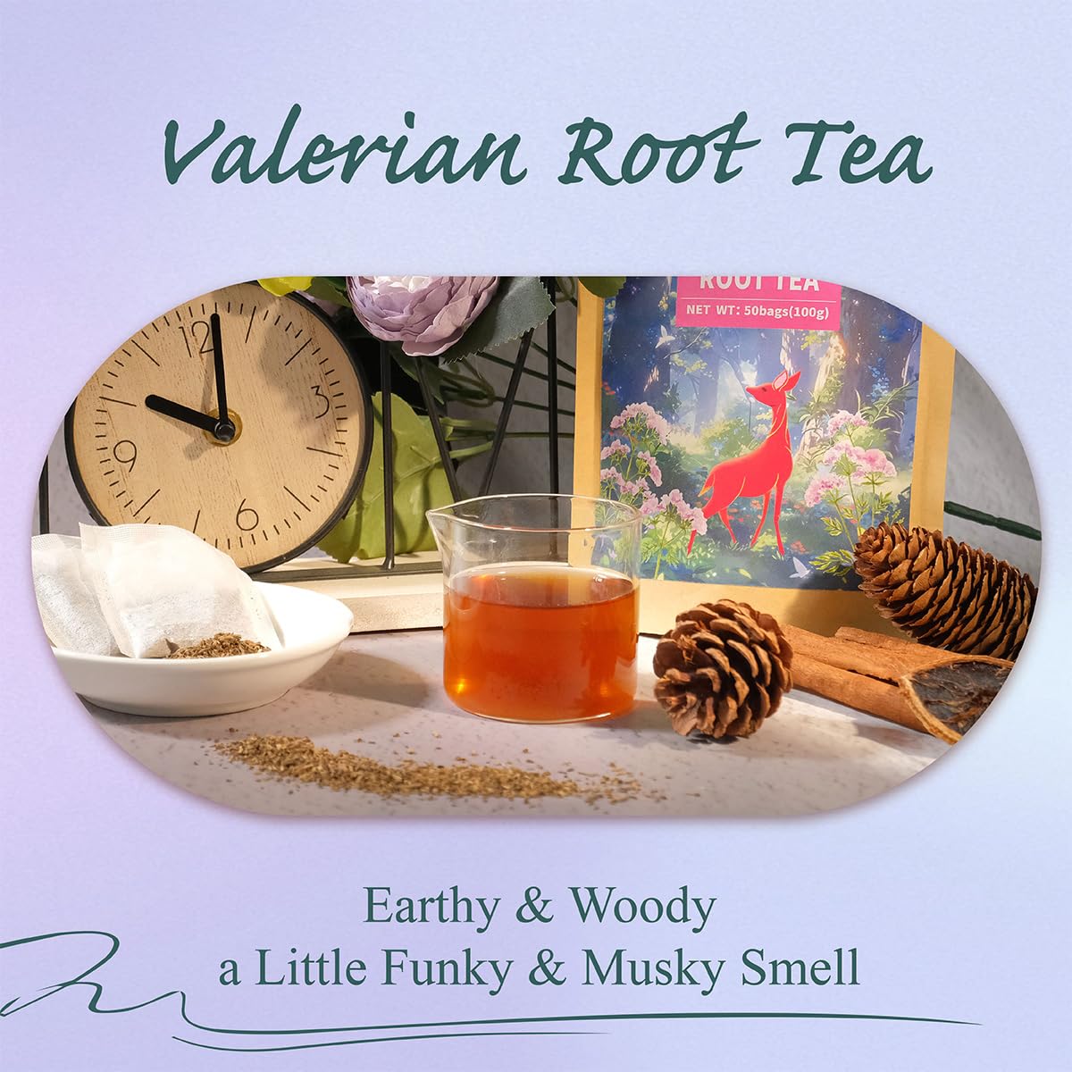 WT WEETEE Valerian Root Tea Bags 50ct, Caffeine-free Herbal Tea for Night