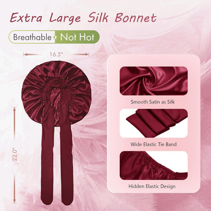 BONNET QUEEN Silk Bonnet for Sleeping for Women Satin Bonnet Night Cap for Curly Hair with Tie Band, Single Layer, Cream Pink