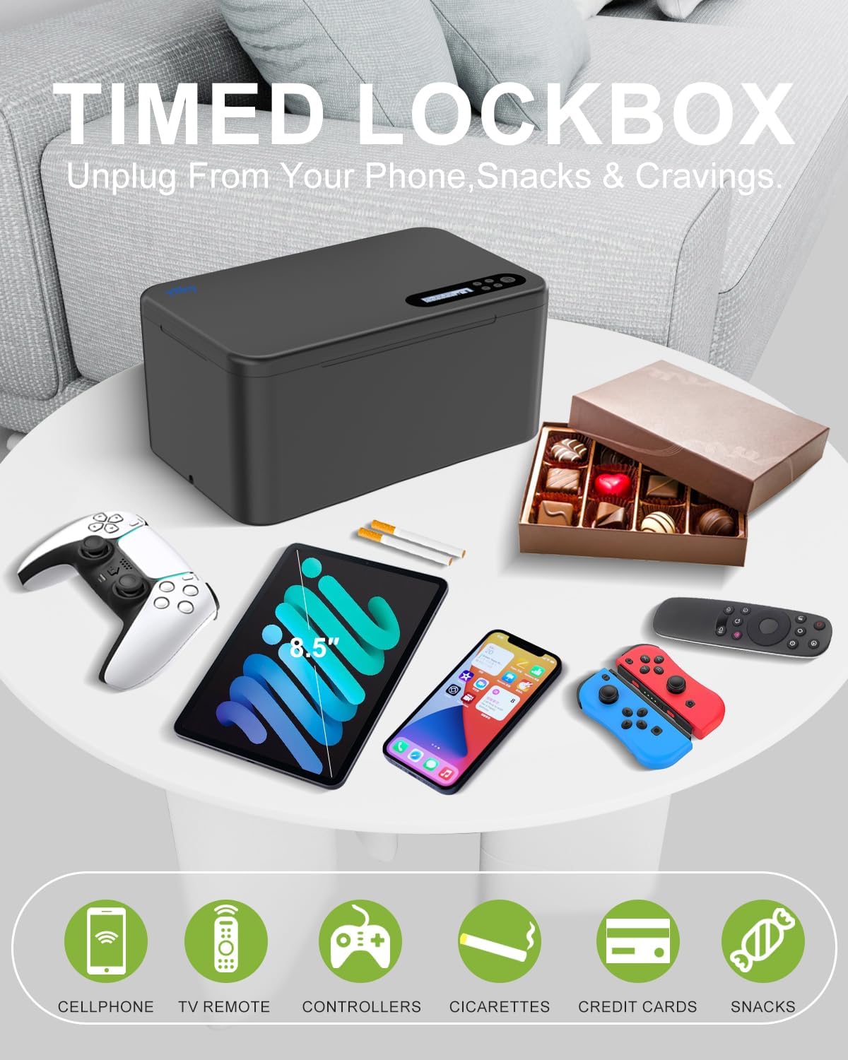 Timed Lock Box with Timer | Phone Lock Box for Self-Control, Charge While Locked | Safe cellphone storage locker Unplug from Phones,Video Games & Snacks | reduce Screen Time for Kids, Students & Adult