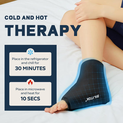 BILITOK Reusable Foot Ankle Ice Pack Wrap for Injuries, Cold Compression Therapy for Achilles Tendonitis, Plantar Fasciitis, Swelling, Sprained, Pain Relief (Black)