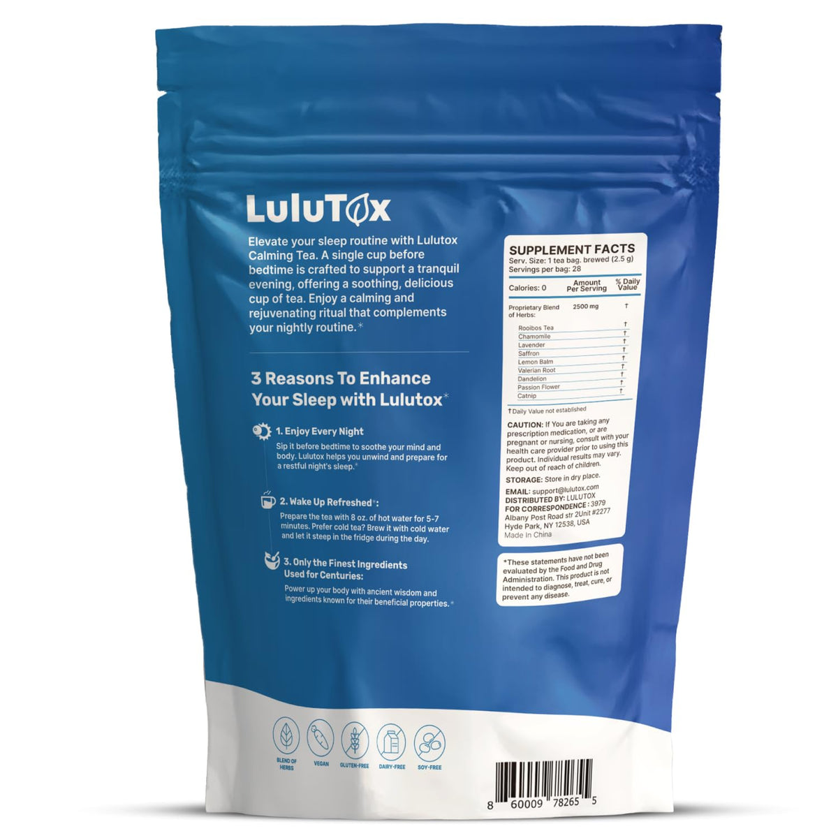 Lulutox Evening Herbal Tea, Chamomile, Valerian & Lemon Balm, 28 Tea Bags