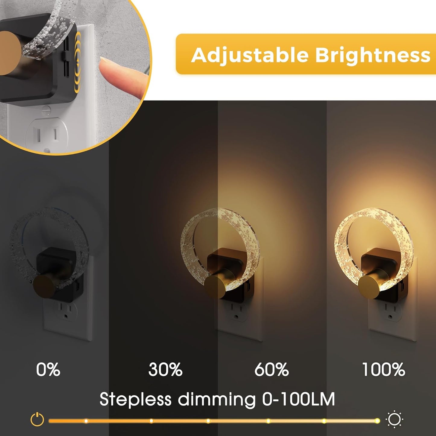L LOHAS LED Night Lights Plug into wall, Amber Night Light with Adjustable Brightness, Plug in NightLight with Auto Light Sensor, Wall Sconce-Style Design Night Light for Bathroom,Hallway, 2 Pack